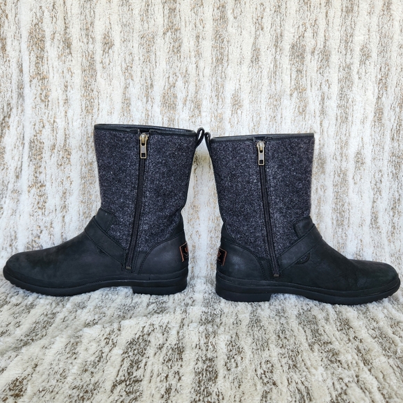 UGG "Robbie" Mid-Calf Waterproof Boots Leather Wool Black Gray | Women's Size 8 - Picture 9 of 14